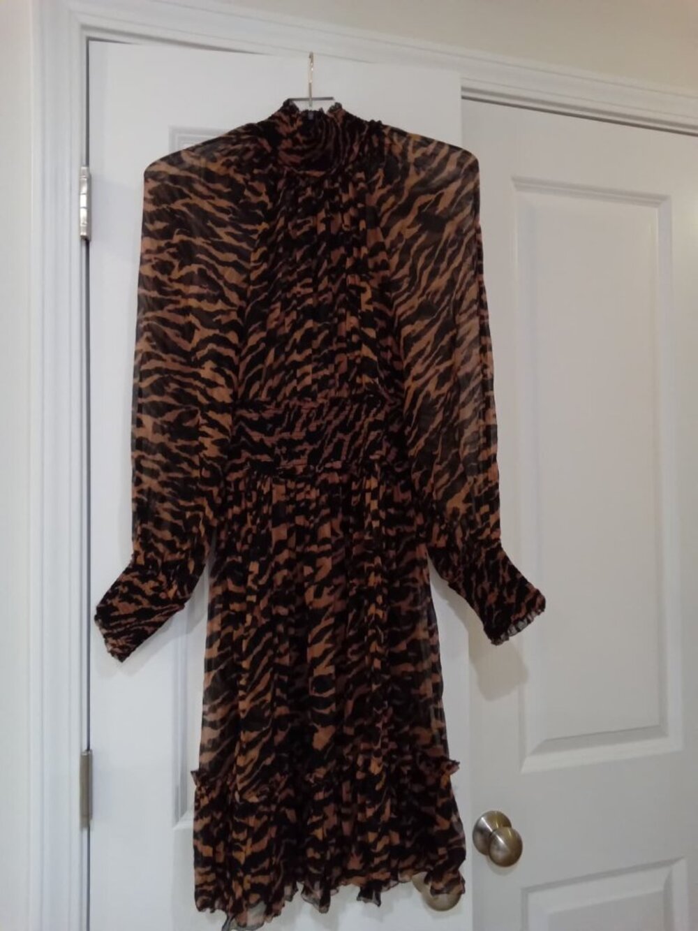 Zimmermann Zebra Print Silk Mini Dress w/ Slip Size 1 Black Brown + Box